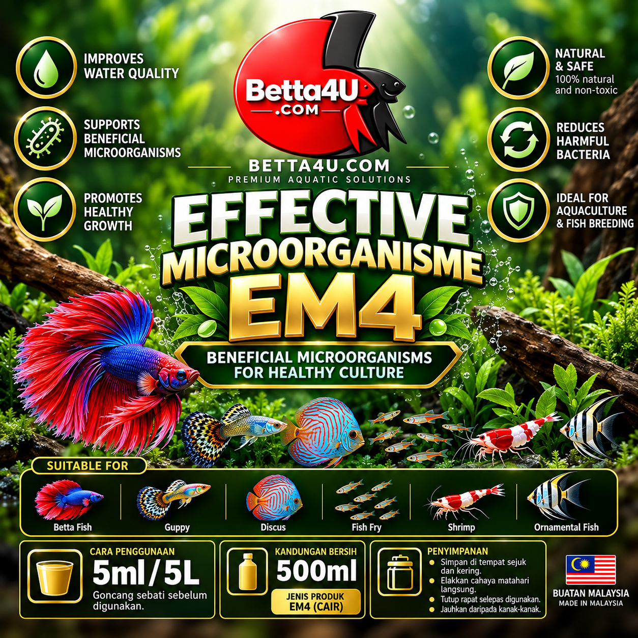 Unlock Aquatic Excellence with Effective Microorganism 500ml: EM4 A Probiotic Revolution for Your Aquarium 5 Effective Microorganism EM4 500ml Betta4U beneficial microorganisms