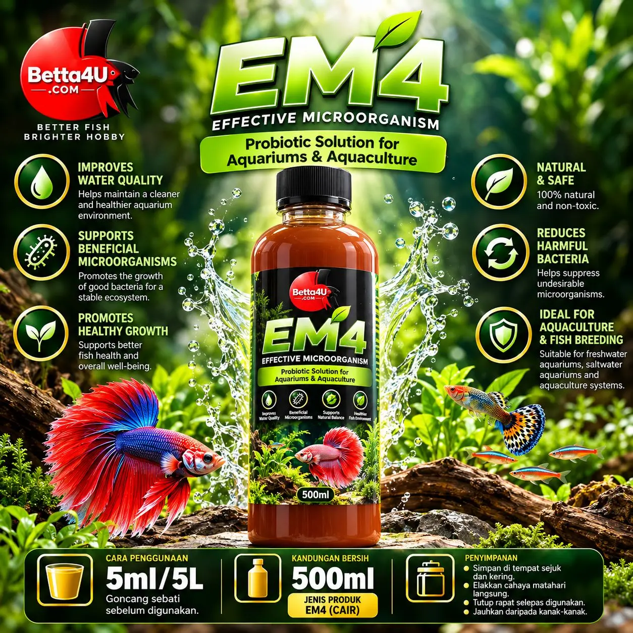 Unlock Aquatic Excellence with Effective Microorganism 500ml: EM4 A Probiotic Revolution for Your Aquarium 7 EM4 beneficial microorganisms for aquarium pond and aquaculture