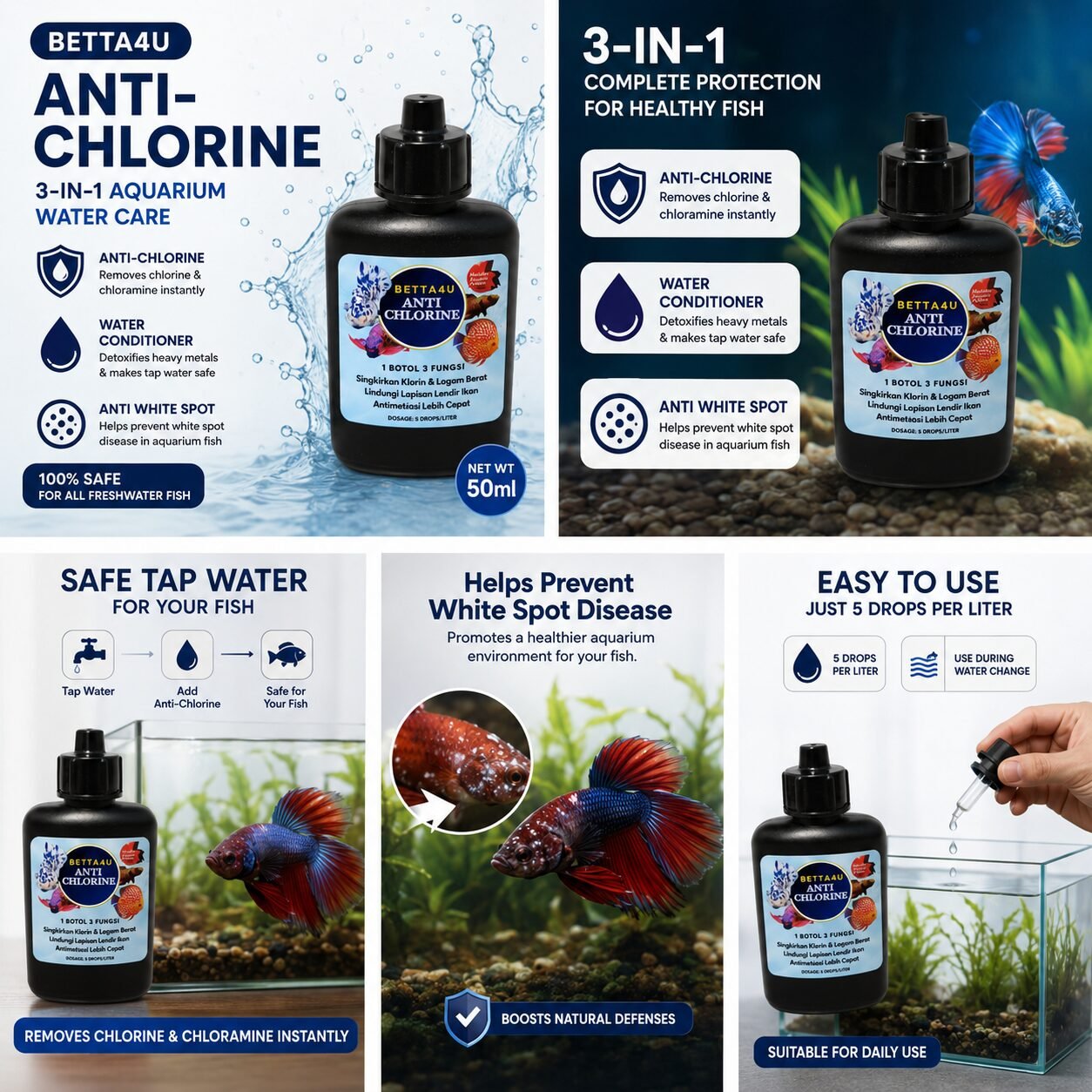 Betta4U Anti-Chlorine | 3 -in-1 Water Conditioner for Aquariums 4 Betta4U Anti-Chlorine