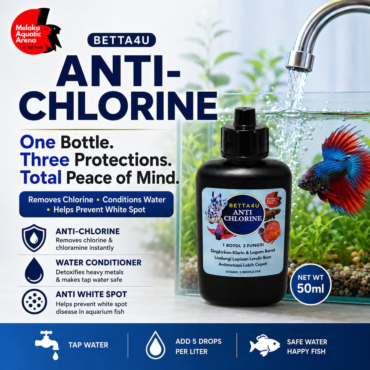 Betta4U Anti-Chlorine | 3 -in-1 Water Conditioner for Aquariums 3 Betta4U Anti-Chlorine