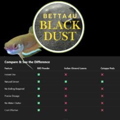 Betta4U Black Dust BBD powdered. Betta4U betta fish products for healthy fish careblackwater extract Betta fish in blackwater treated with Betta4U Black Dust Aquarium tinted natural blackwater from Betta4U BBD