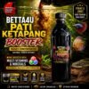 Betta4U Pati Ketapang Booster bottle with blackwater aquascape background and healthy Betta fish