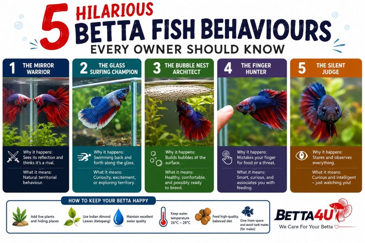 Colorful Betta fish flaring inside a beautifully planted aquarium demonstrating natural territorial behaviour.